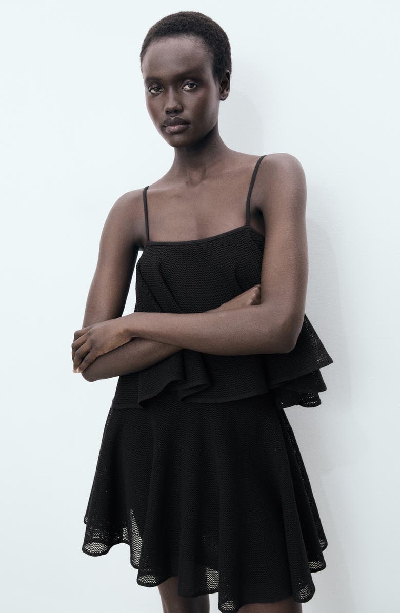 MANGO Ruffle Knit Minidress, Alternate, color, Black