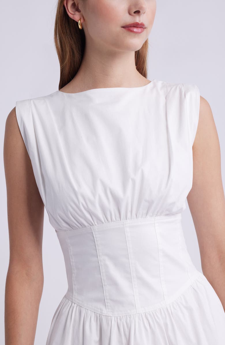 Open Edit Gathered Stretch Cotton Poplin Minidress, Alternate, color, White