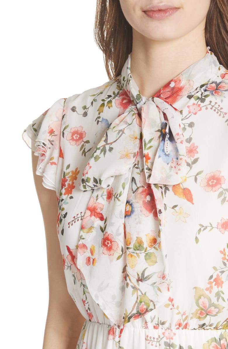 Alice + Olivia Lessie Ruffled Floral Silk Dress, Alternate, color,