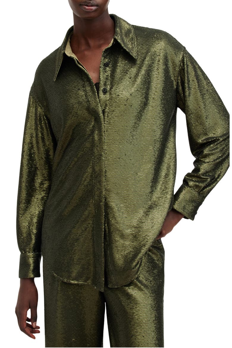 Charli Sequin Relaxed Fit Button-Up Shirt, Main, color, OLIVE GREEN