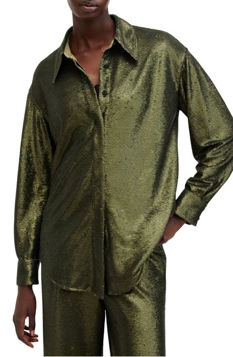 Charli Sequin Relaxed Fit Button-Up Shirt