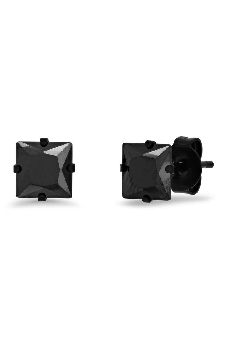 Men's Black Ion Plated Square Stud Earrings, Main, color, BLACK