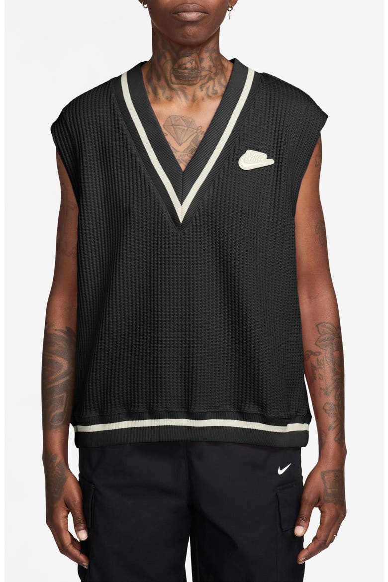 Oversize Waffle Vest, Main, color, BLACK/ SAIL