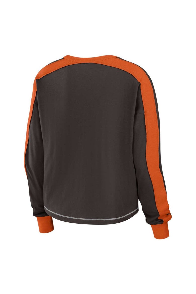 Women's WEAR by Erin Andrews Brown Cleveland Browns Plus Size Colorblock Long Sleeve T-Shirt, Alternate, color, Brown
