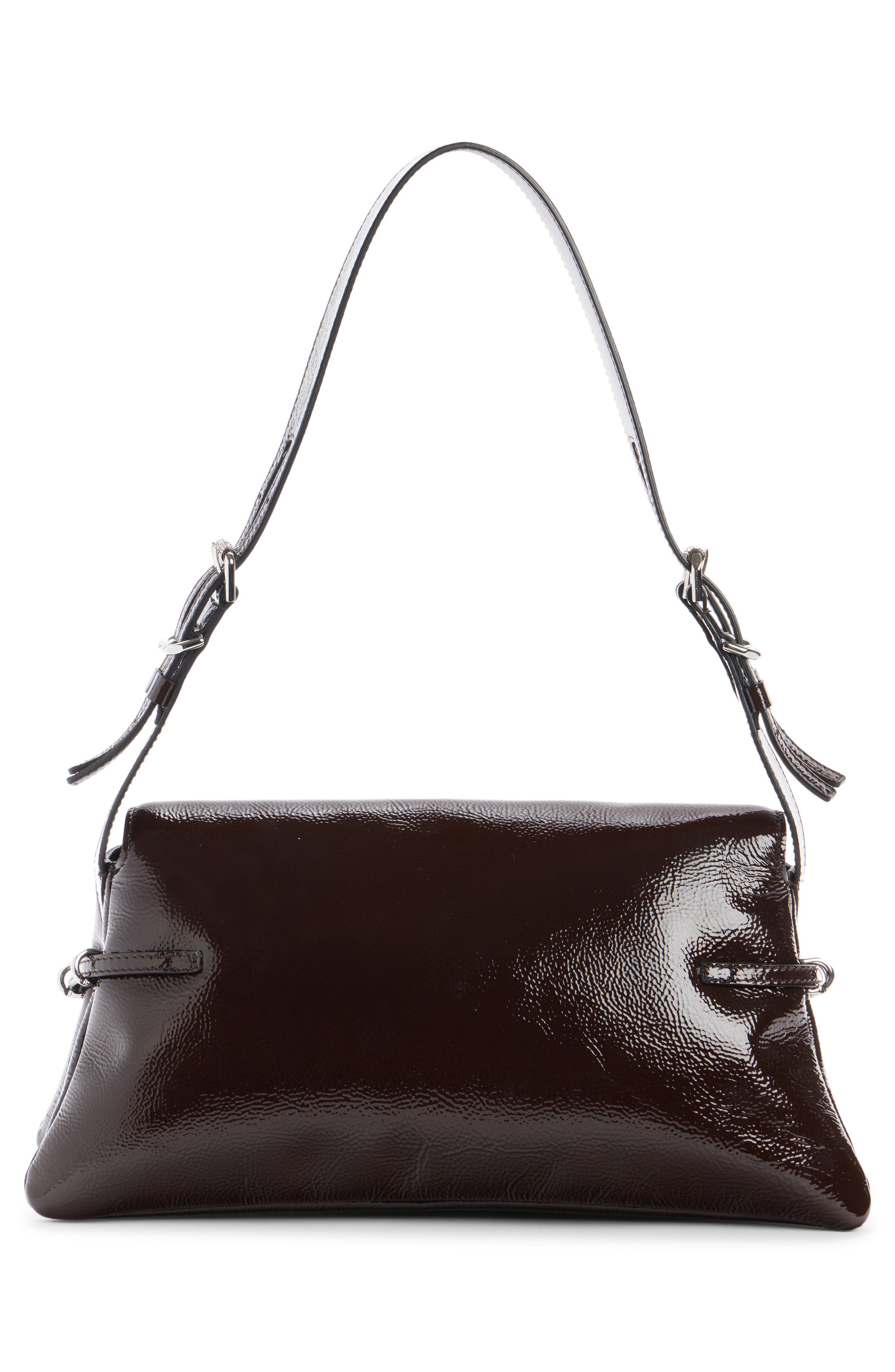 Small Voyou Patent Leather Shoulder Bag, Alternate, color, EBONY BROWN