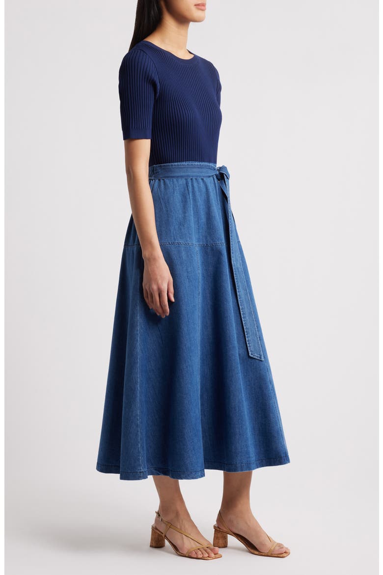 Mixed Media Denim Dress, Alternate, color, NAVY