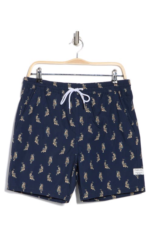 Public Art Tiger Print Swim Shorts In Dark Navy