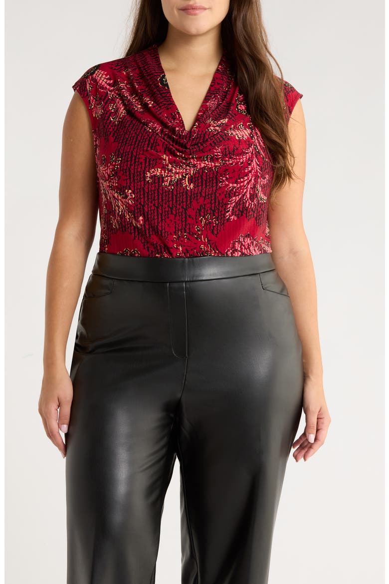 Floral Cowl Neck Cap Sleeve Top, Main, color, RED/ BLACK MULTI
