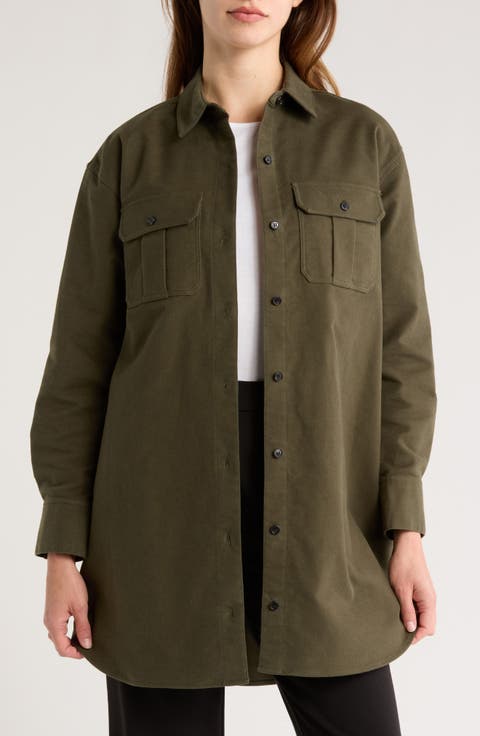 Military Long Sleeve Oversize Mini Shirtdress