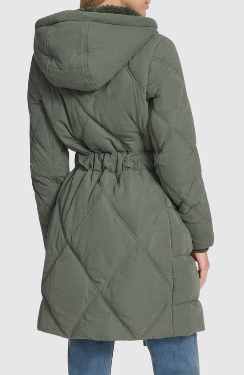 Andrew Marc Hollis Belted Faux Fur Lined Parka In Green