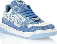 PHILIPP PLEIN Mix Leather Lo-Top Sneakers Strass Hexagon Men