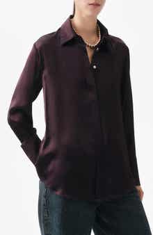MANGO Selection Silk Satin Button-Up Shirt
