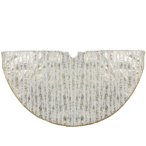 48" Cream and Gold Wood Grain Pattern and Faux Fur Christmas Tree Skirt