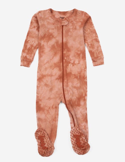 Leveret Kids'  Footed Printed Cotton Pajamas, Solids, Stripes & Tie Dye In Brown
