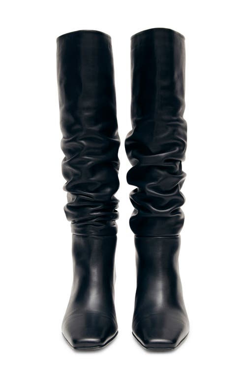 Alohas Mid-calf Black Leather Boots With Pointed Toe And Relaxed Texture In Black