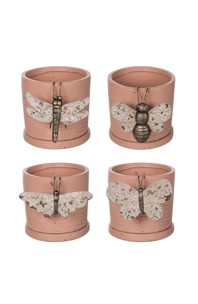 Transpac Resin Insect Pot Hangers Set of 4 Multicolored for Spring Garden Decor, Main, color, Brown