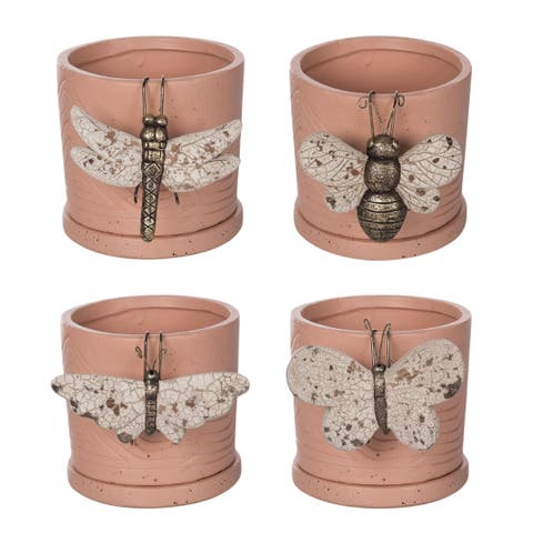 Resin Insect Pot Hangers Set of 4 Multicolored for Spring Garden Decor
