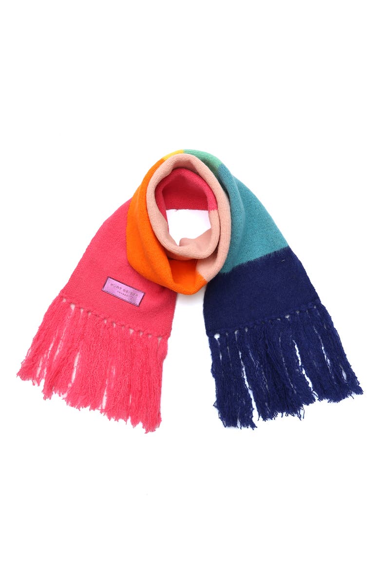 Kurt Geiger London Fuzzy Striped Long Scarf, Main, color, Coral Multi