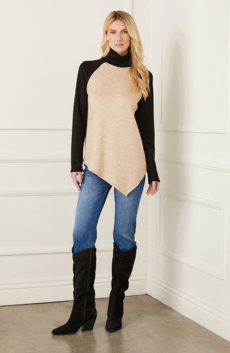 Karen Kane Asymmetric Colorblock Turtleneck Sweater, Alternate, color, Otbk