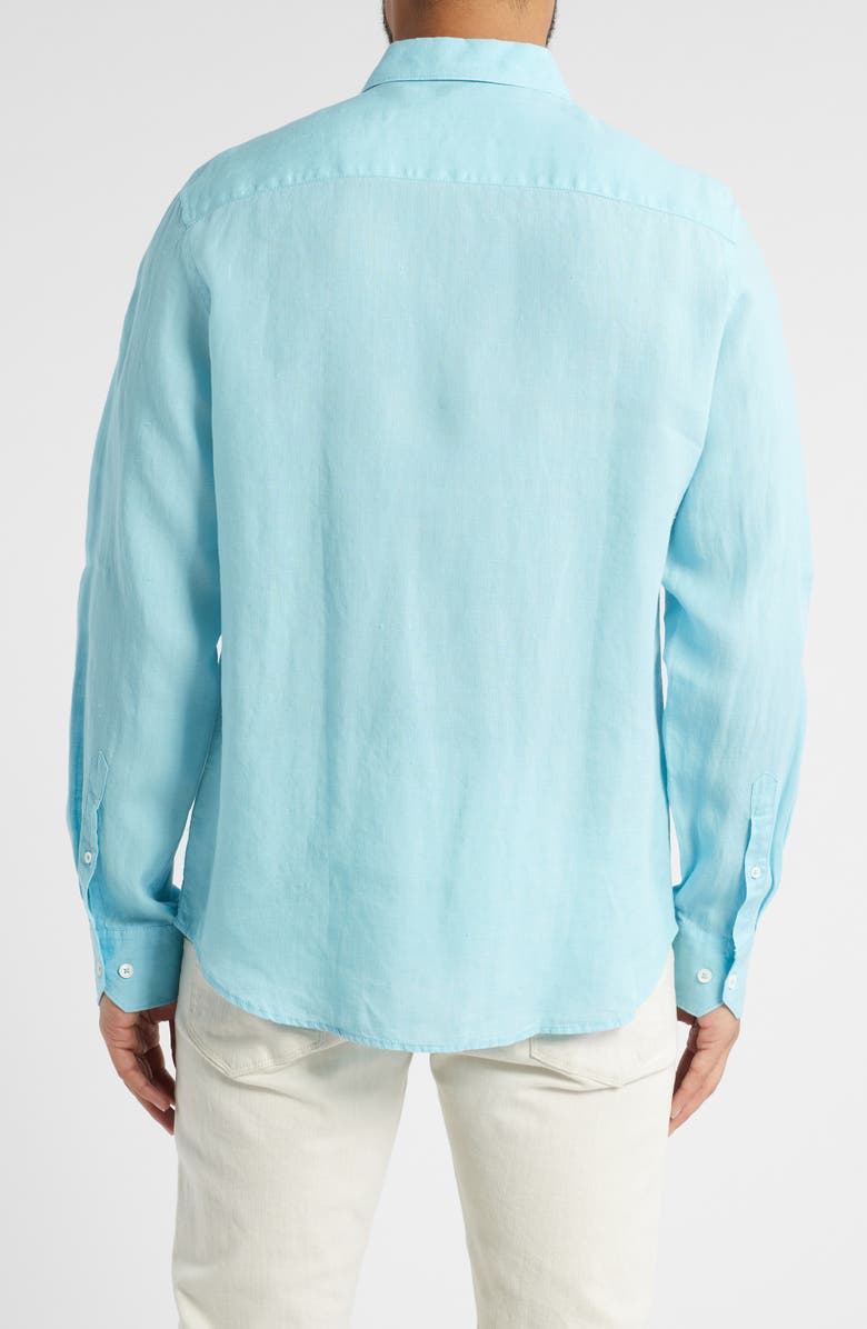 Bugatchi Axel Shaped Fit Linen Button-Up Shirt, Alternate, color, Turquoise