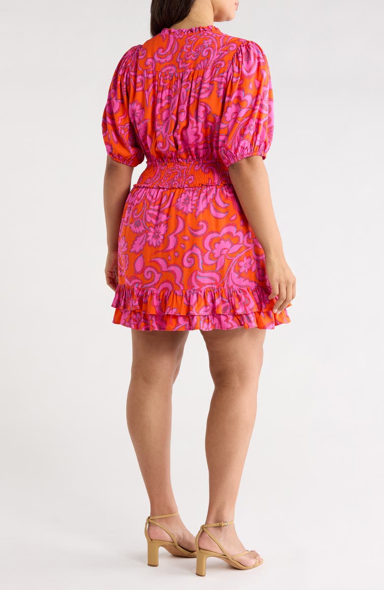 SUGARLIPS Marinda Floral Jurie Tiered Smocked Waist Top, Alternate, color, Orange-Fuchsia