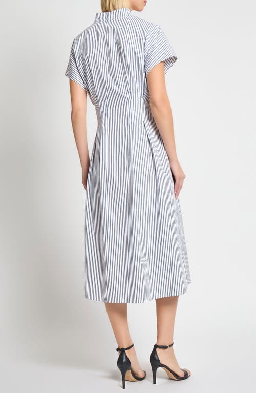 Ming Wang X Tanya Foster Pinstripe Cotton Fit & Flare Midi Dress In White/black