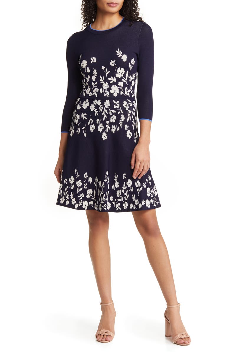 Vince Camuto Floral Jacquard Fit & Flare Dress, Main, color, 