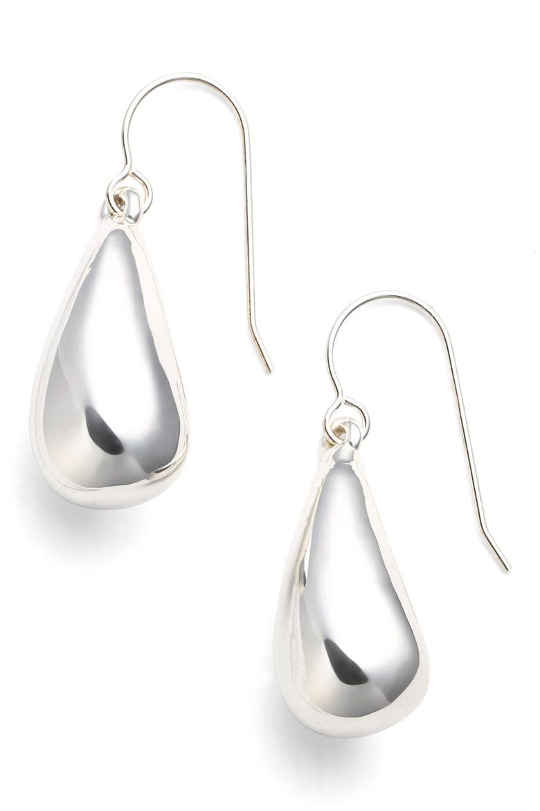 Sterling Silver Teardrop Earrings, Main, color, SILVER