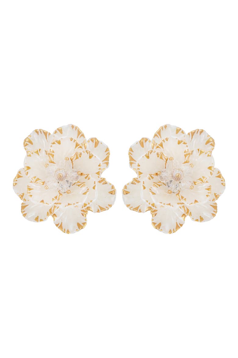 White Enamel Flower Earrings, Main, color, WHITE