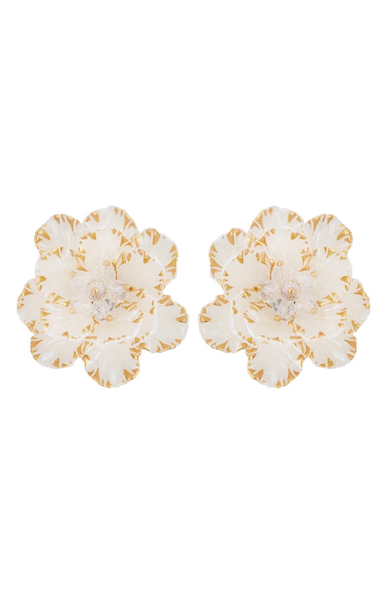 Panacea White Enamel Flower Earrings, Main, color, 