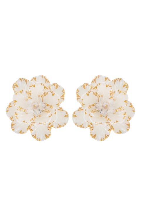 White Enamel Flower Earrings
