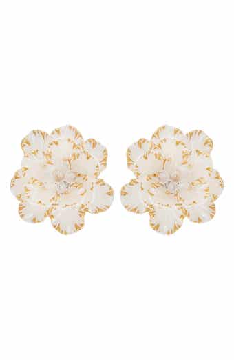White Enamel Flower Earrings