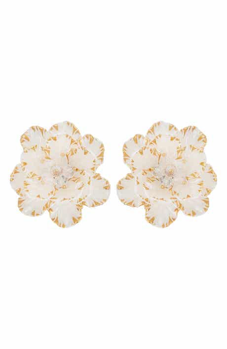White Enamel Flower Earrings