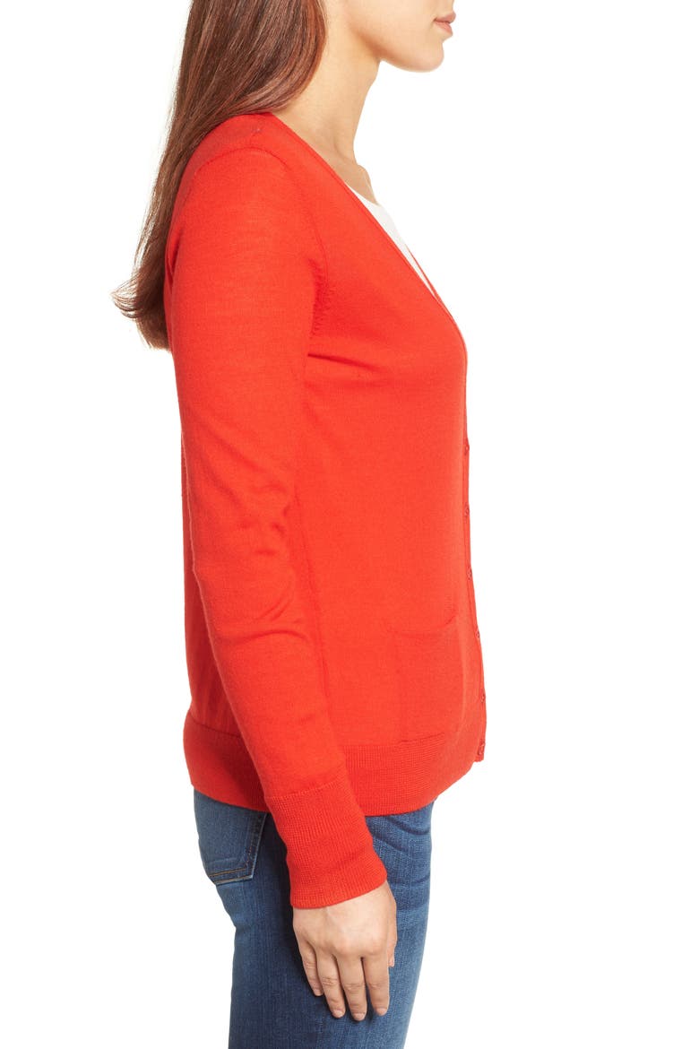V-Neck Merino Wool Cardigan, Alternate, color, RED FIERY