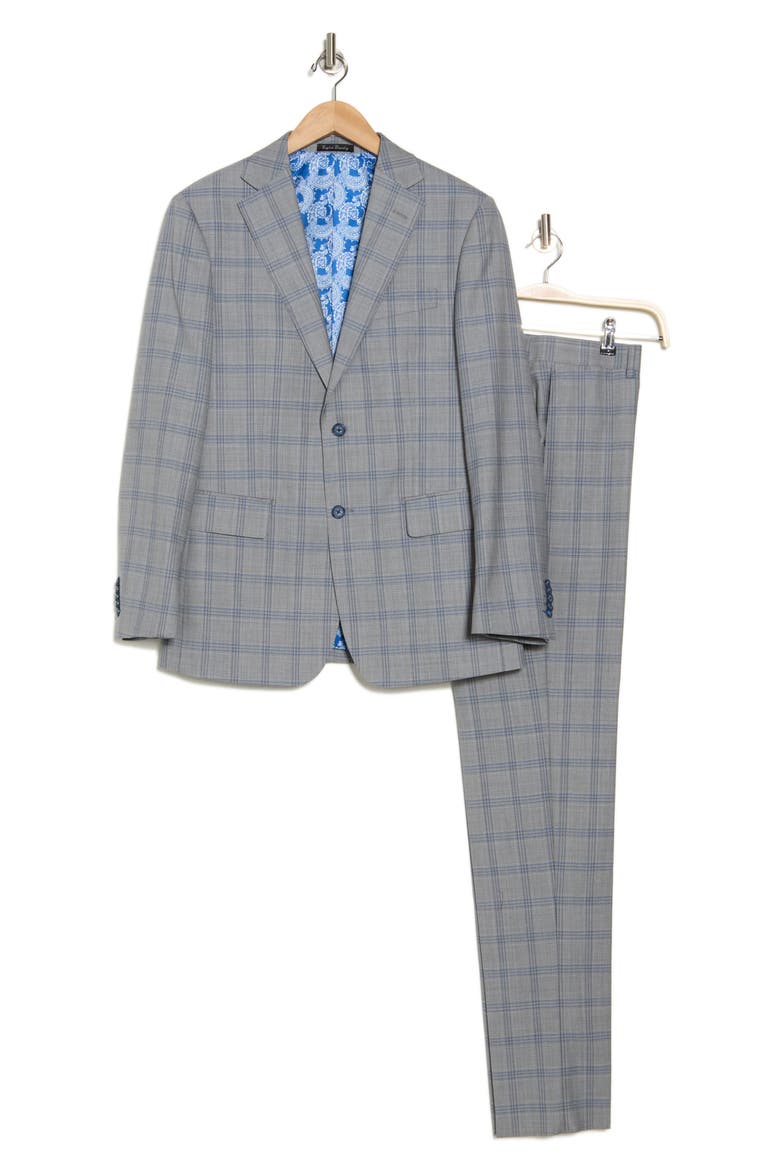 Plaid Grey Wool Blend Suit, Alternate, color, GREY/ BLUE