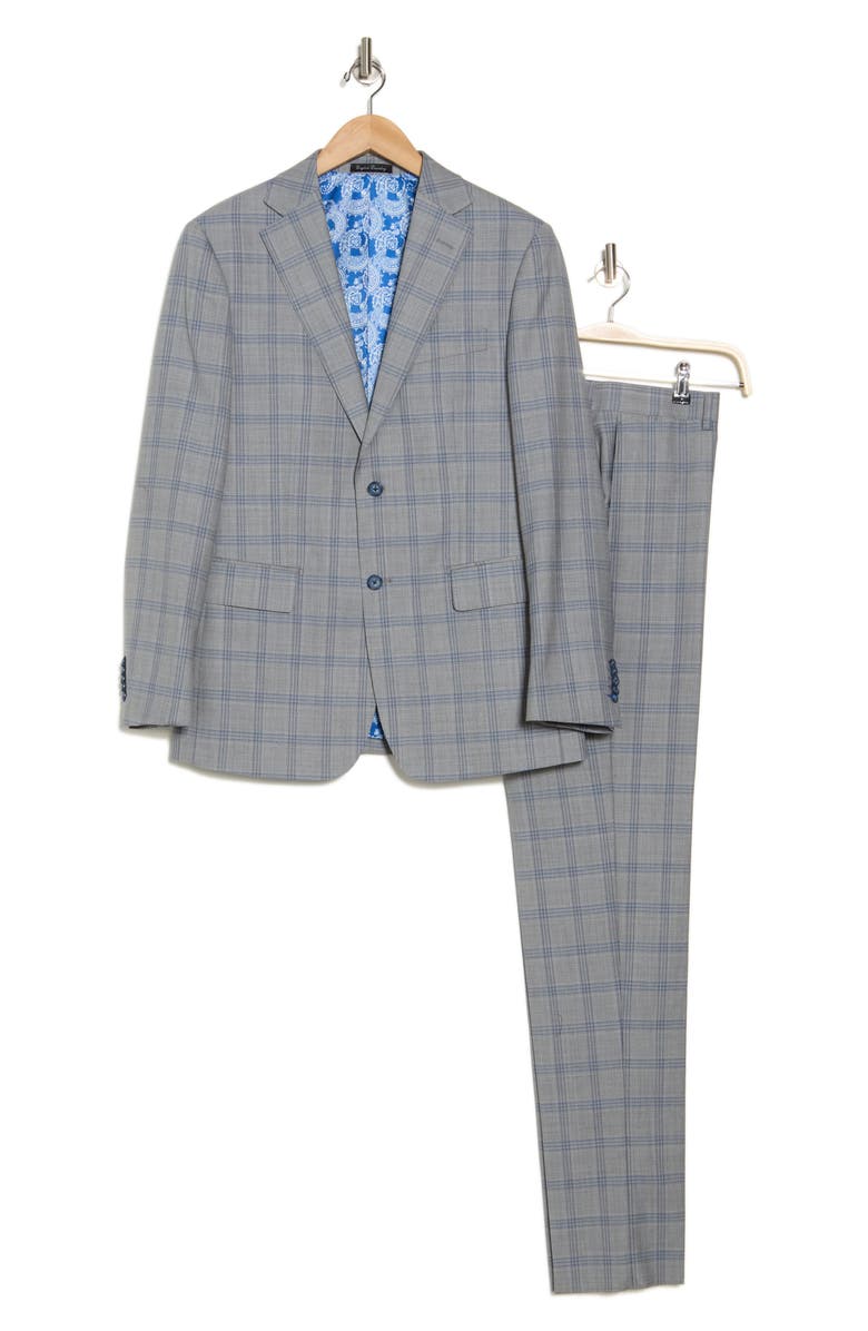 English Laundry Plaid Grey Wool Blend Suit, Alternate, color, Grey/ Blue