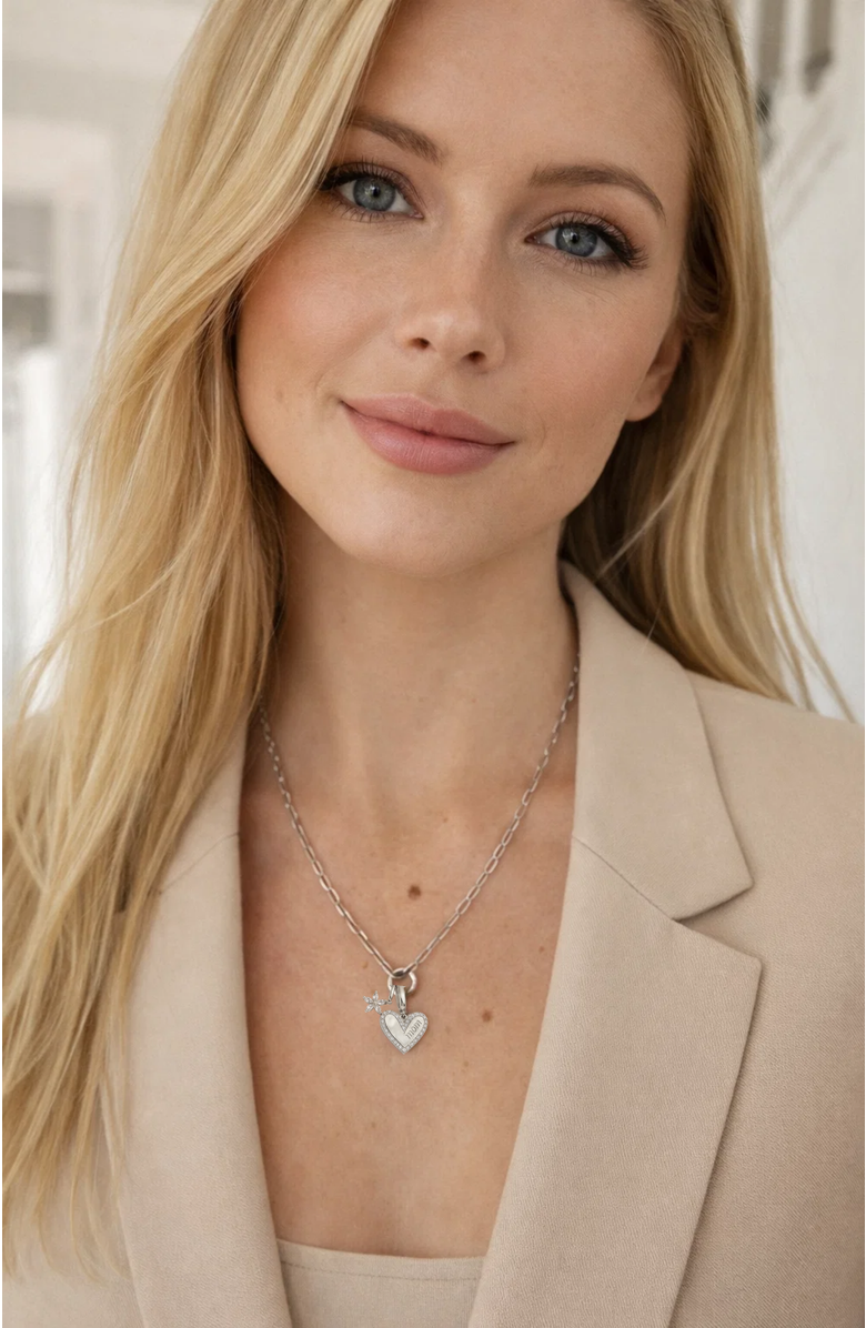 Hollywood Sensation Bloom MOM Heart Necklace, Alternate, color, Silver