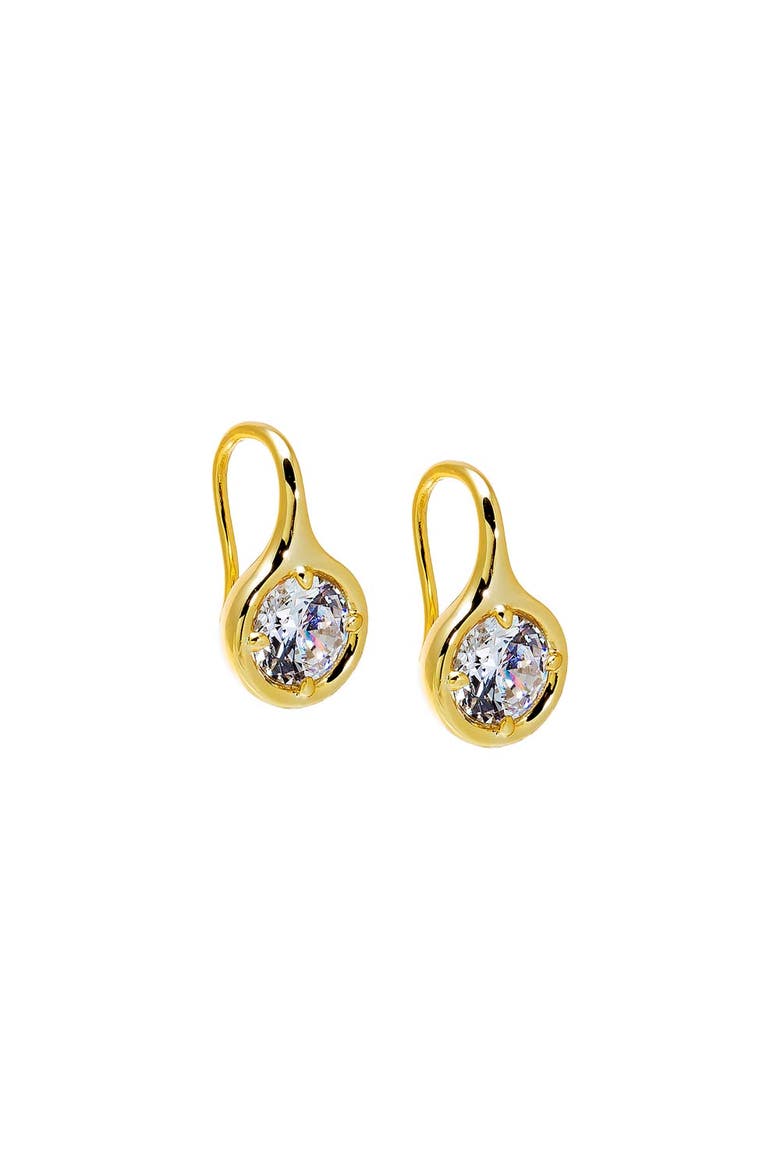 CZ Rounded Bezel Fish Hook Huggie Earring, Main, color, Gold