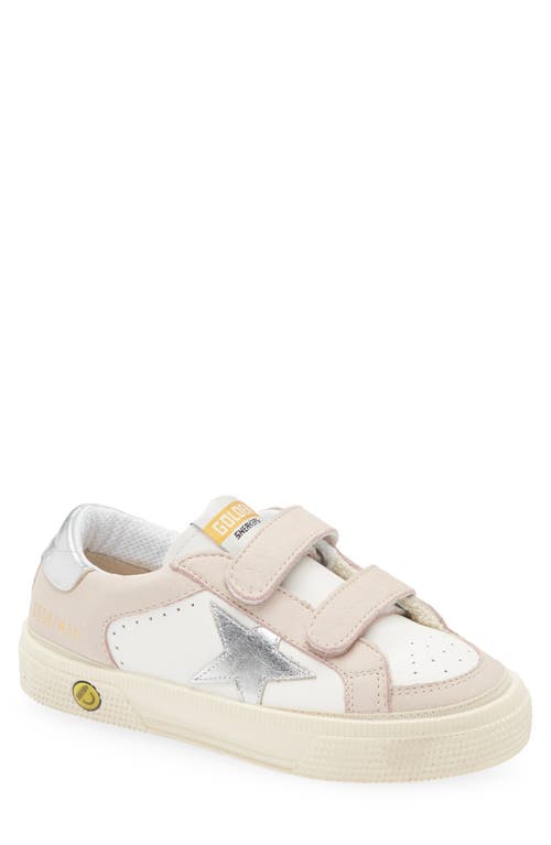 Golden Goose Kids May School Touch-strap Sneakers In White/light Pink/silver