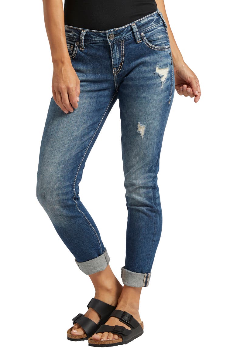 Girlfriend Distressed Jeans, Main, color, INDIGO