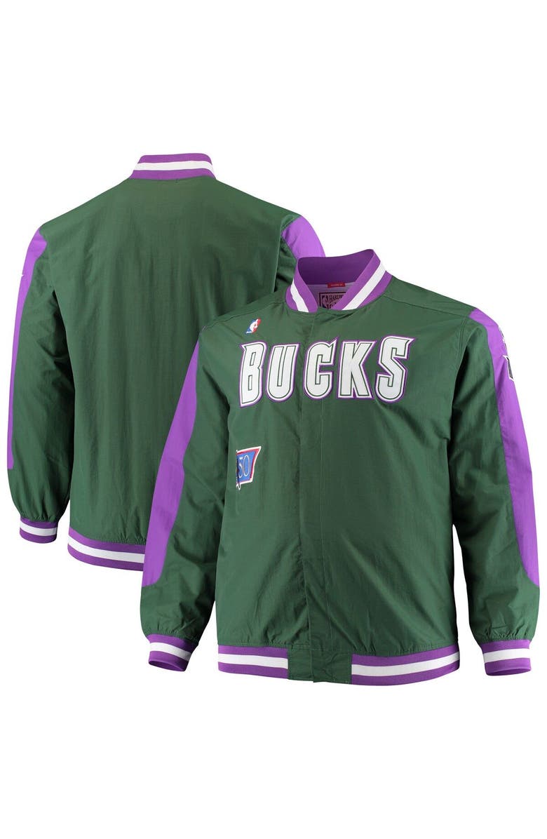 Mitchell & Ness Men's Mitchell & Ness Green Milwaukee Bucks Big & Tall Hardwood Classics Authentic Warm-Up Full-Snap Jacket, Main, color,