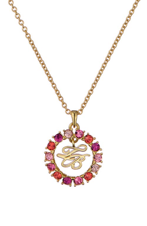 Ted Baker Molli Monogram Crystal Pendant Necklace In Gold Tone Fuchsia Multi