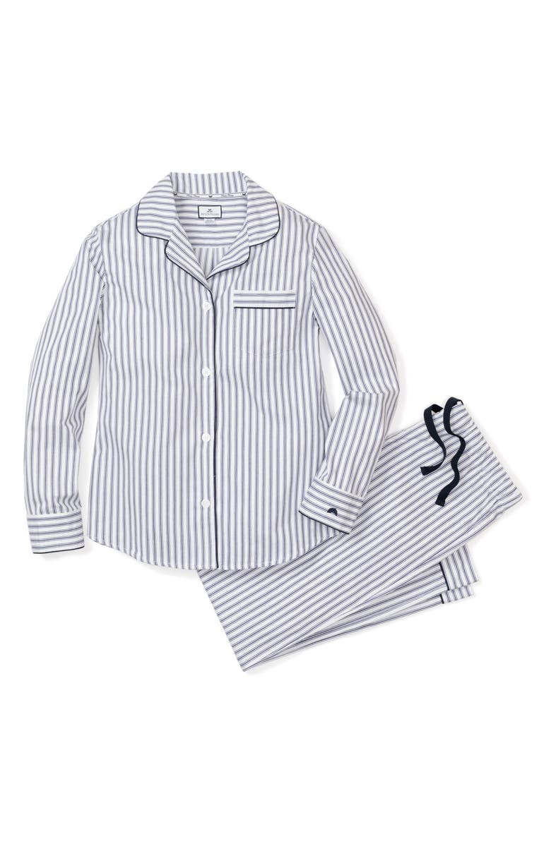 Petite Plume French Ticking Stripe Pajamas, Alternate, color, Navy