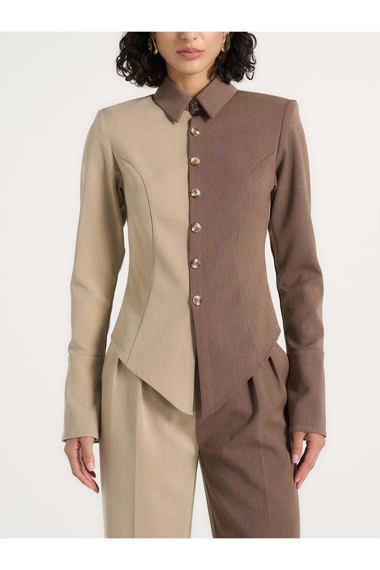 Sonia Two Tone Tailored Shirt, Main, color, Taupe/Brown