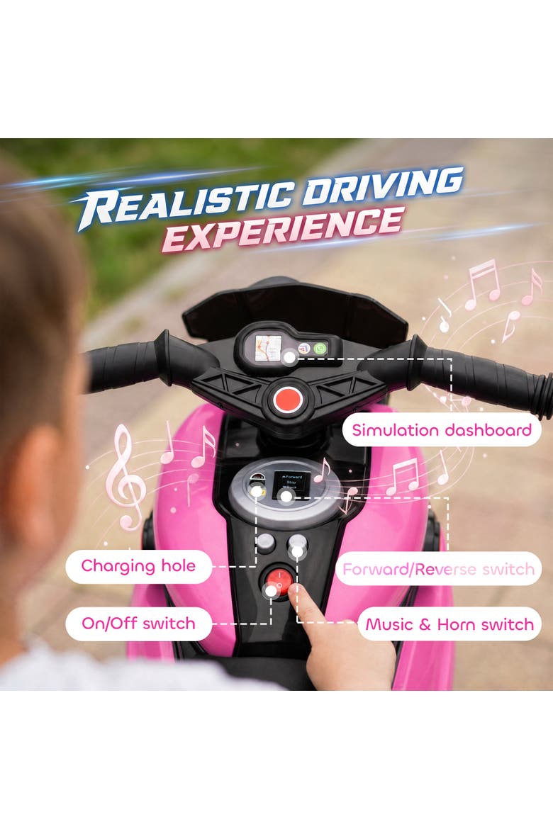 6V Kids Electric Motorcycle, Dirt Bike Style, Music, Horn, Headlights, Alternate, color, Pink