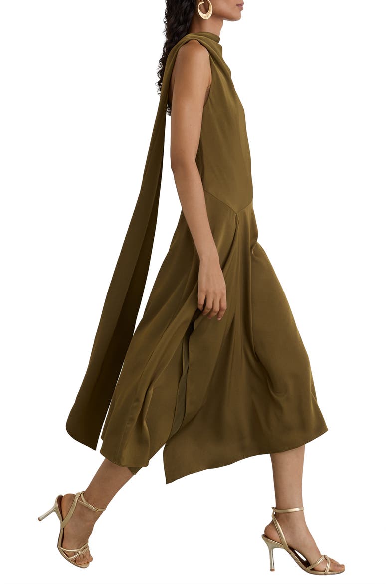 Naomi One-Shoulder Drape Midi Dress, Alternate, color, KHAKI GREEN