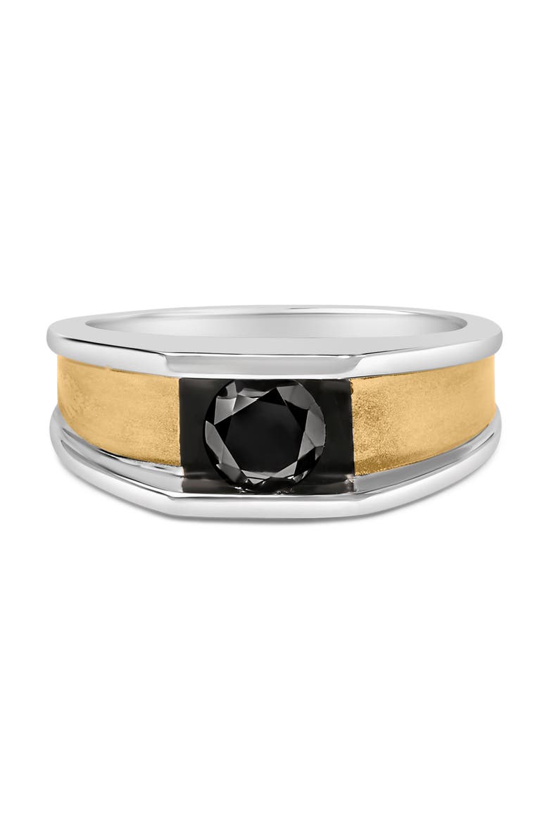 Men's 14K Yellow Gold Plated Sterling Silver 1.0 Cttw Round Black Diamond Band Ring, Main, color, Yellow Gold over Silver