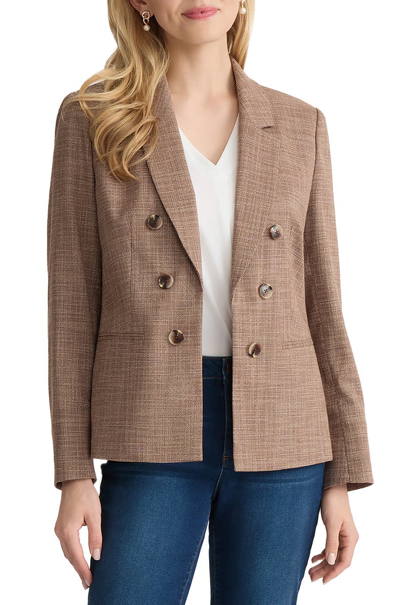 Jones New York Faux Double Breasted Blazer, Main, color, Fudge Multi