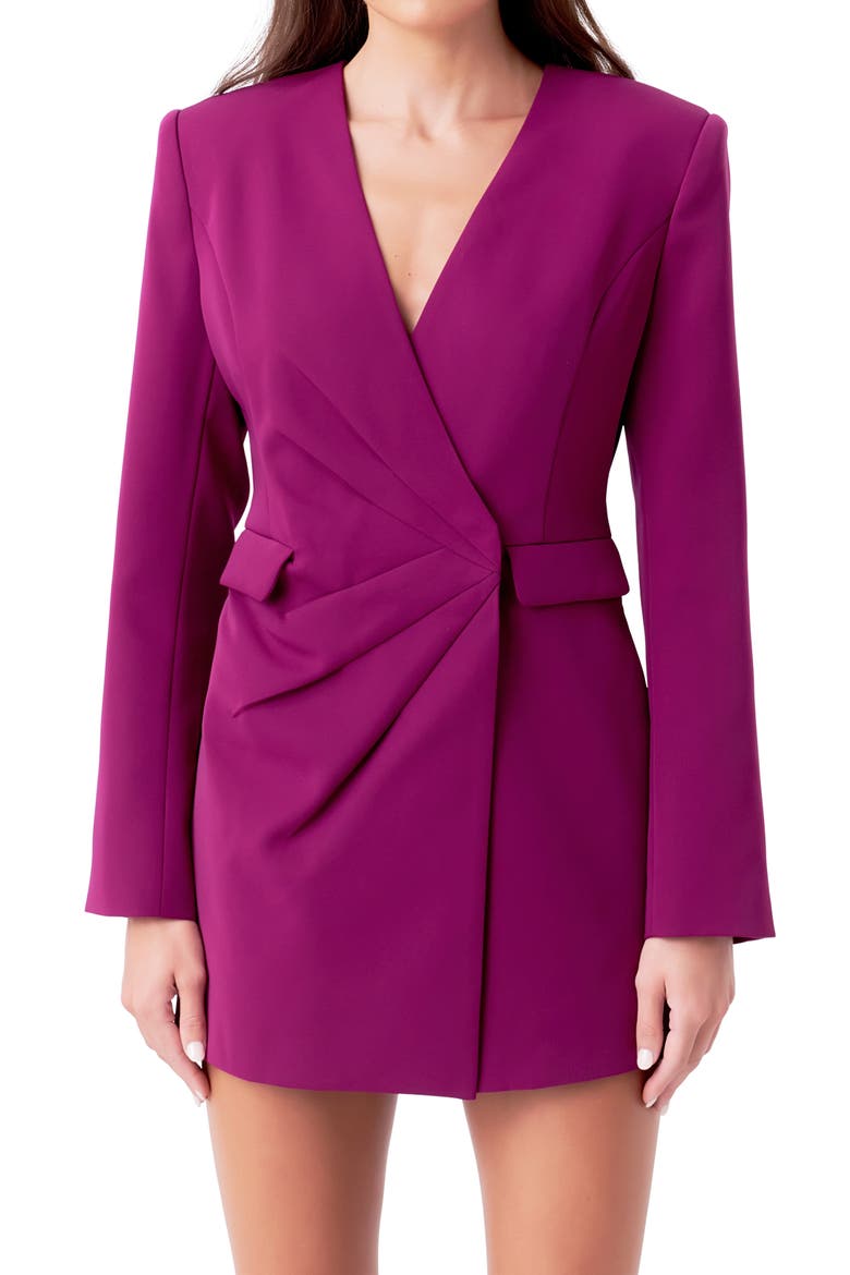 Draped Long Sleeve Blazer Romper, Alternate, color, PURPLE