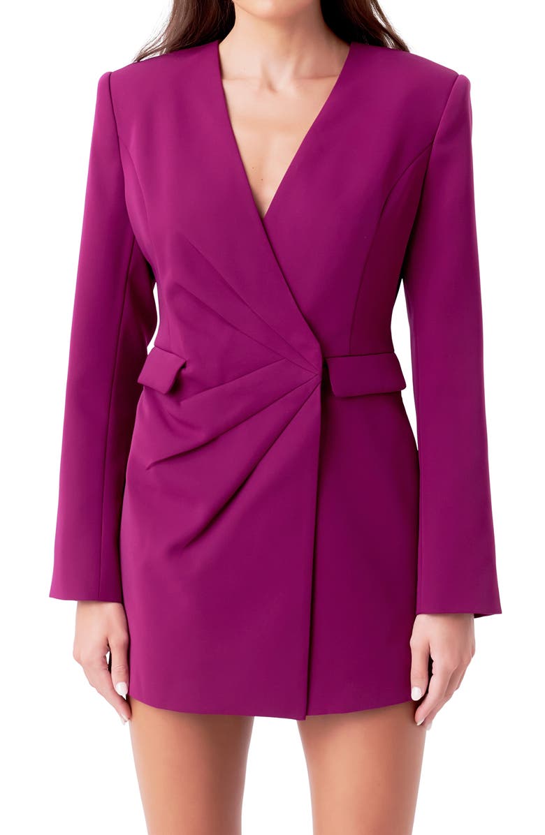 Endless Rose Draped Long Sleeve Blazer Romper, Alternate, color, Purple